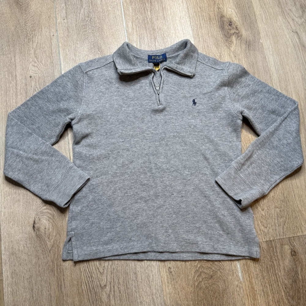 Polo Ralph Lauren Boys Heather Gray Quarter Zip Pullover Sweater Size M 10-12